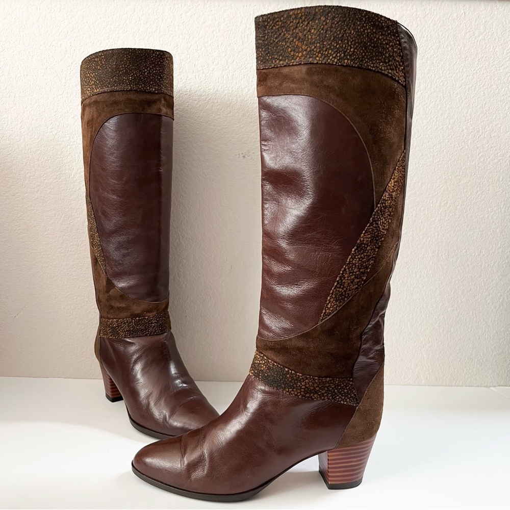 Brown leather patchwork cowboy boots Andrea Borgini Italy